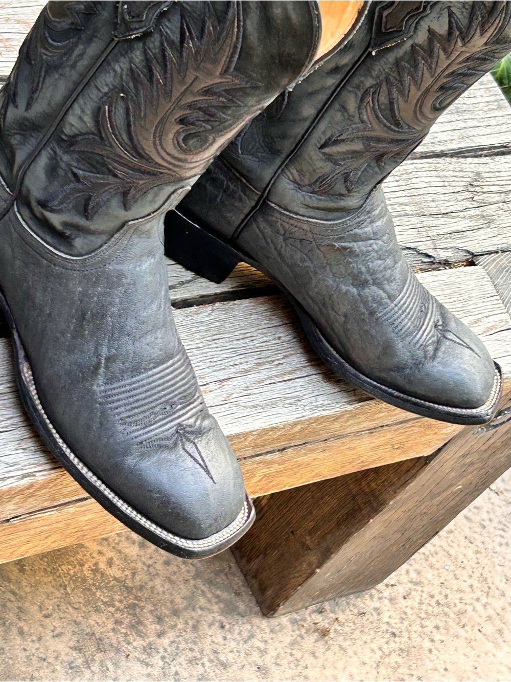 Vintage Lucchese 2000 Gray Leather Cowboy Boots Men’s 10 C, Style T5700